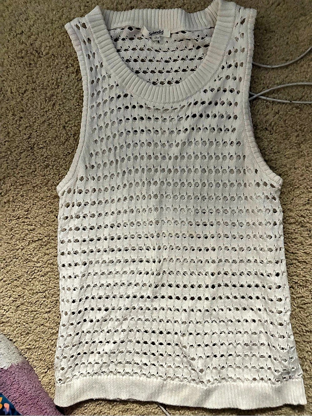 Splendid Camellia Open Knit Sleeveless Sweater White Medium